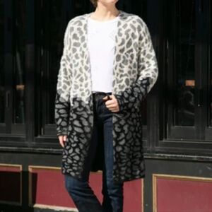 NWT Coco + Carmen Stevie Animal Print Color Gradient Long Open Cardigan Sweater